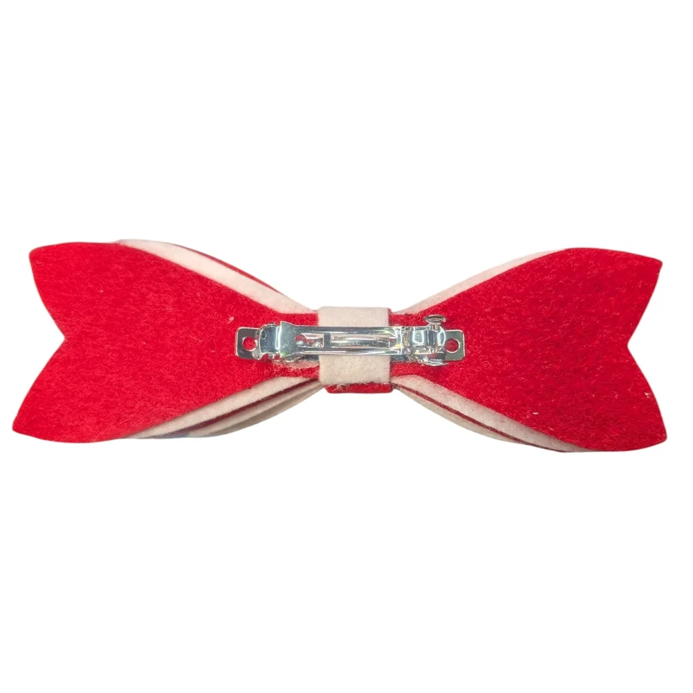 Red & White Felt Hair Bow Clip